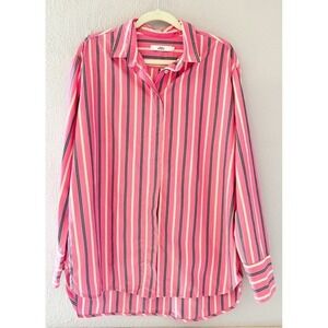 0039 Italy Beverly Pink Striped Cotton Button Down Shirt Womens Preppy Large